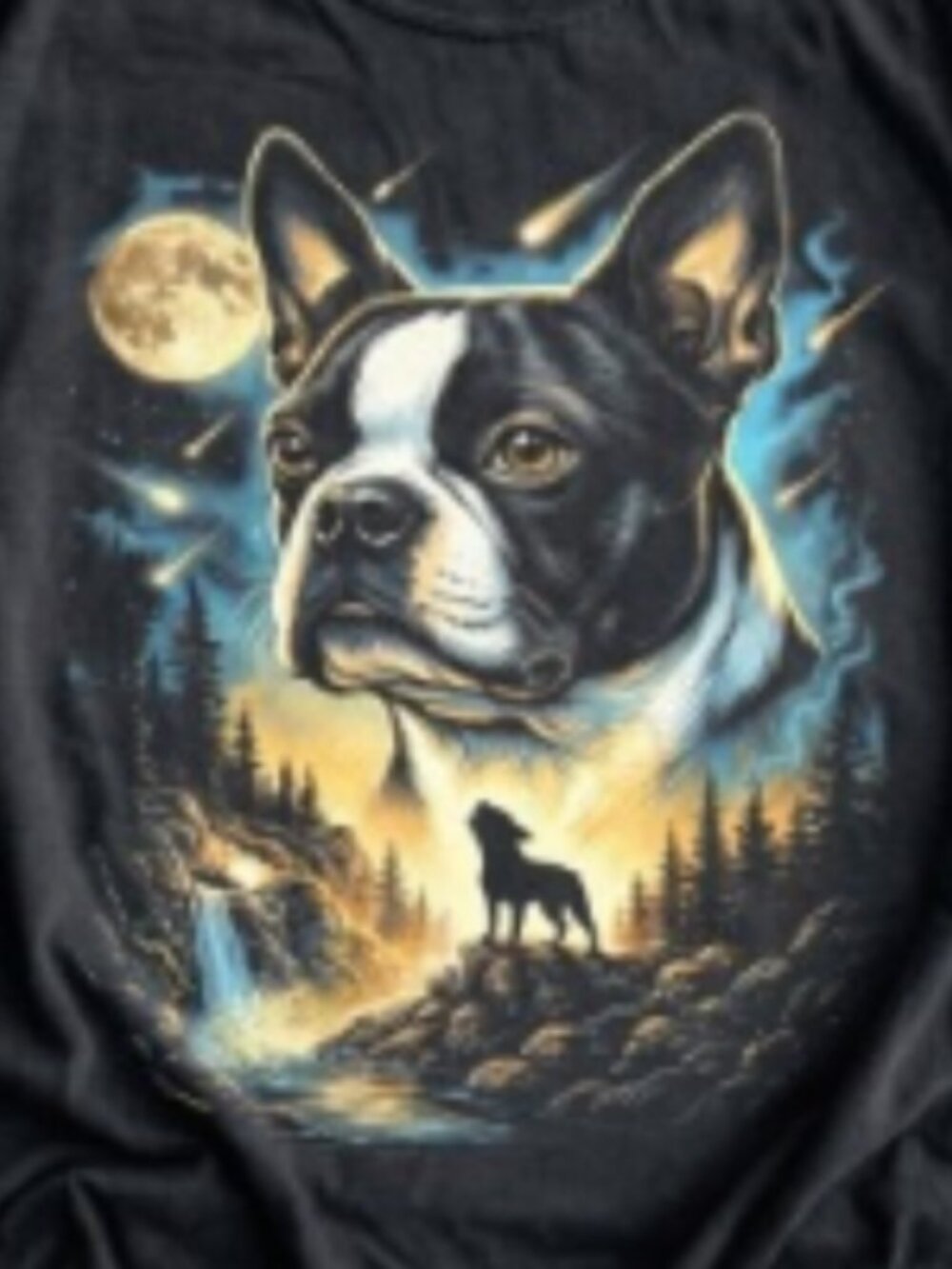 Boston Terrier Howling Moon T-Shirt - Men & Women's Unisex Graphic Tee - Picture 2 of 2